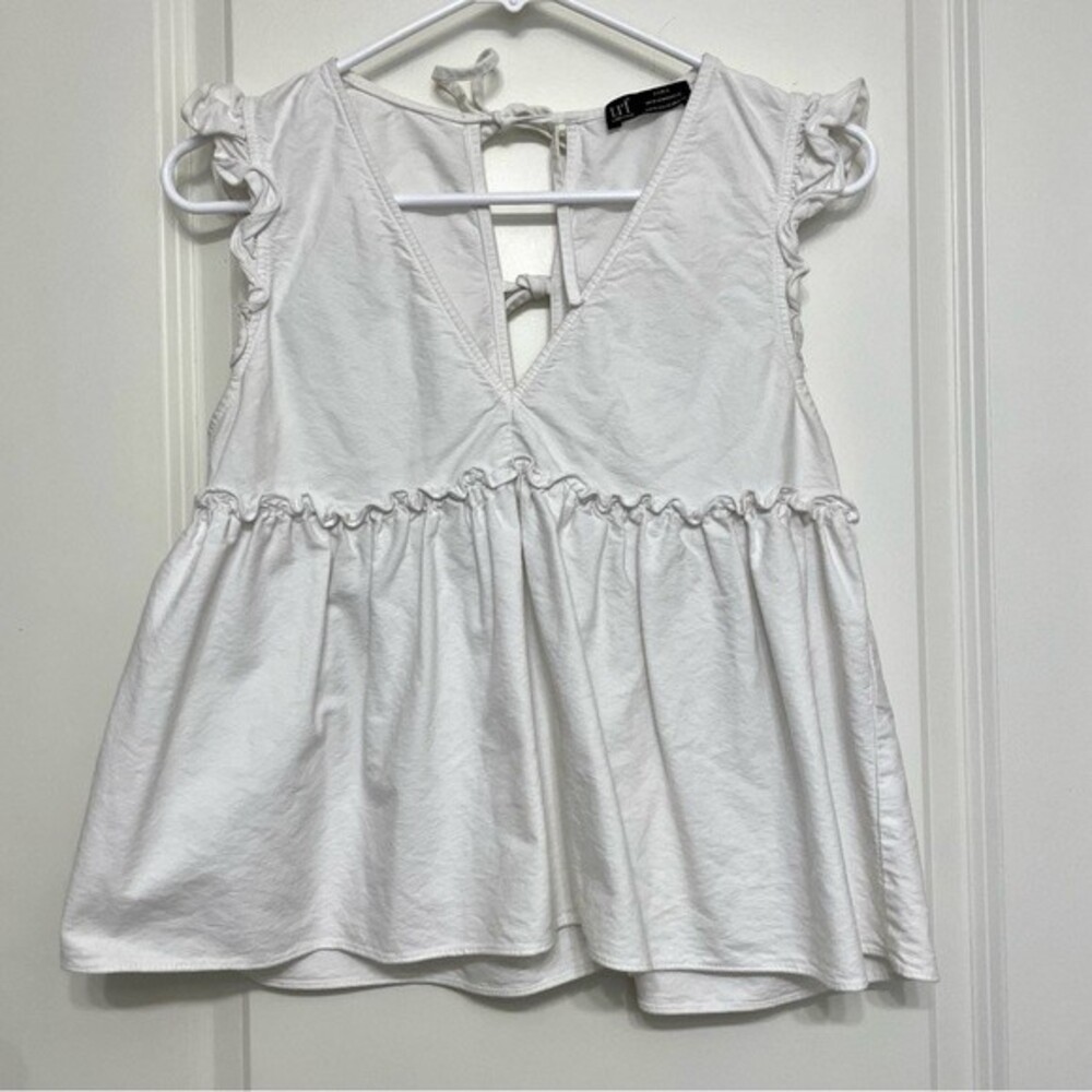 Zara Trf White Babydoll Plunge V-Neck Tiered Sleeveless Top - Picture 2 of 5